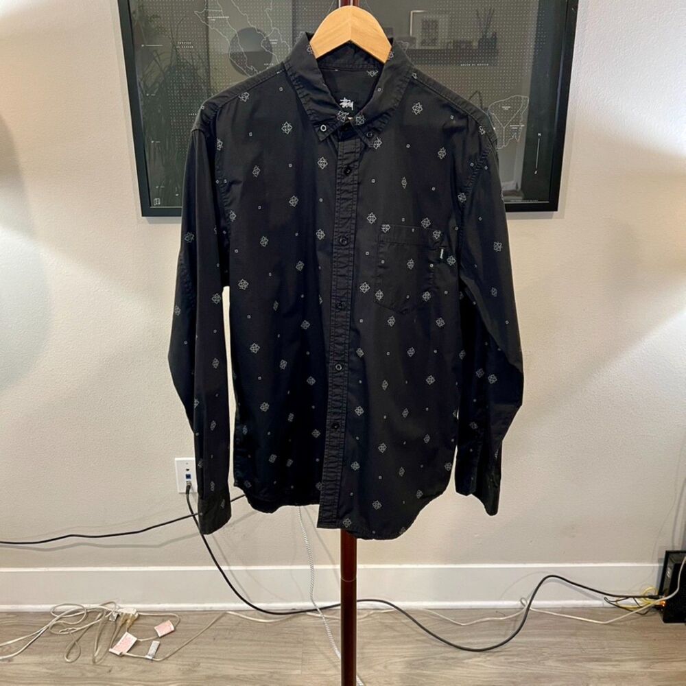 Stussy - Geometric Print LS Shirt - Black